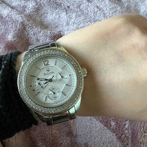Bulova Women's Silver Watch with Crystal Accents